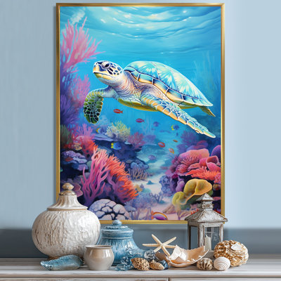 «Turtle Under The Sea Scenery», reproduction d'art sur toile