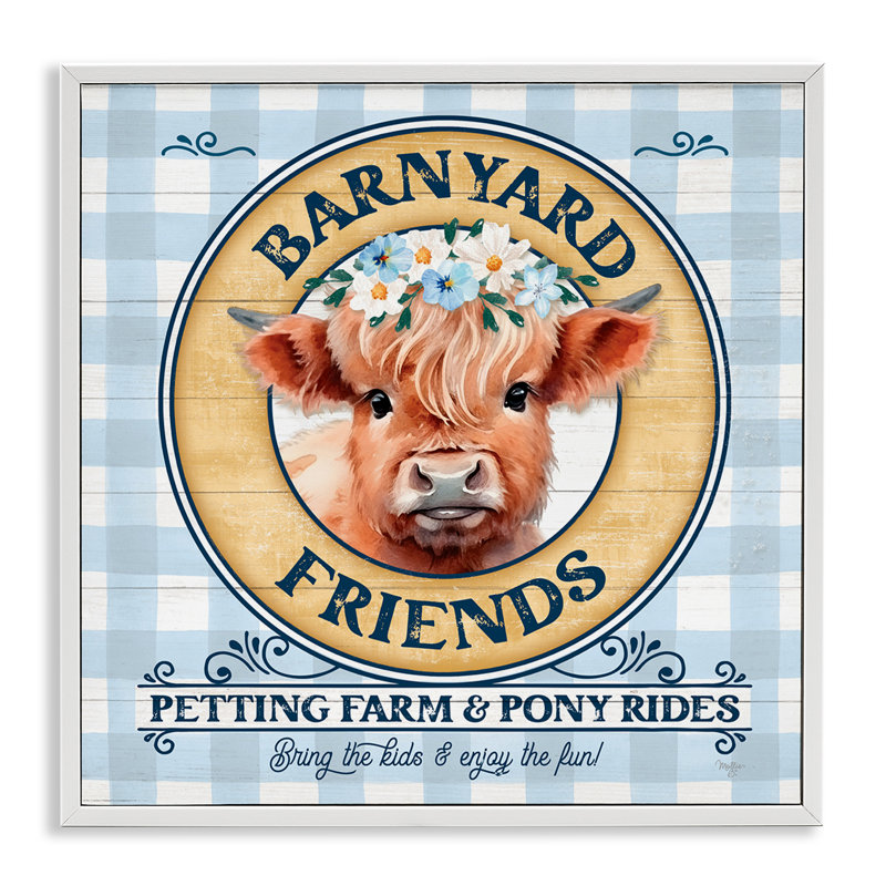 «Barnyard Friends», art de la giclée encadrée par Mollie B., Estampe numérique encadrée blanc bord de mer, H 24 po x l 24 po