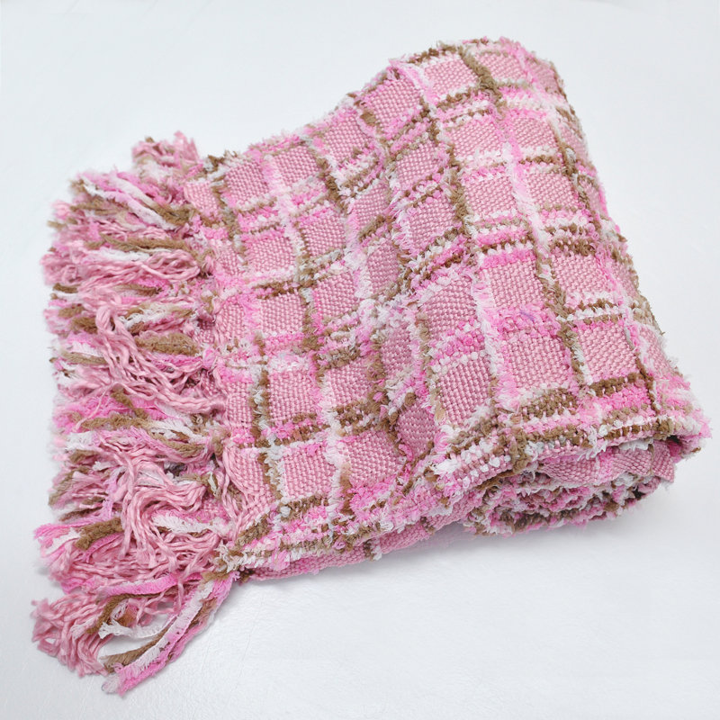 Jeté tricoté en chenille multicolore, Rose clair, 50 po x 60 po