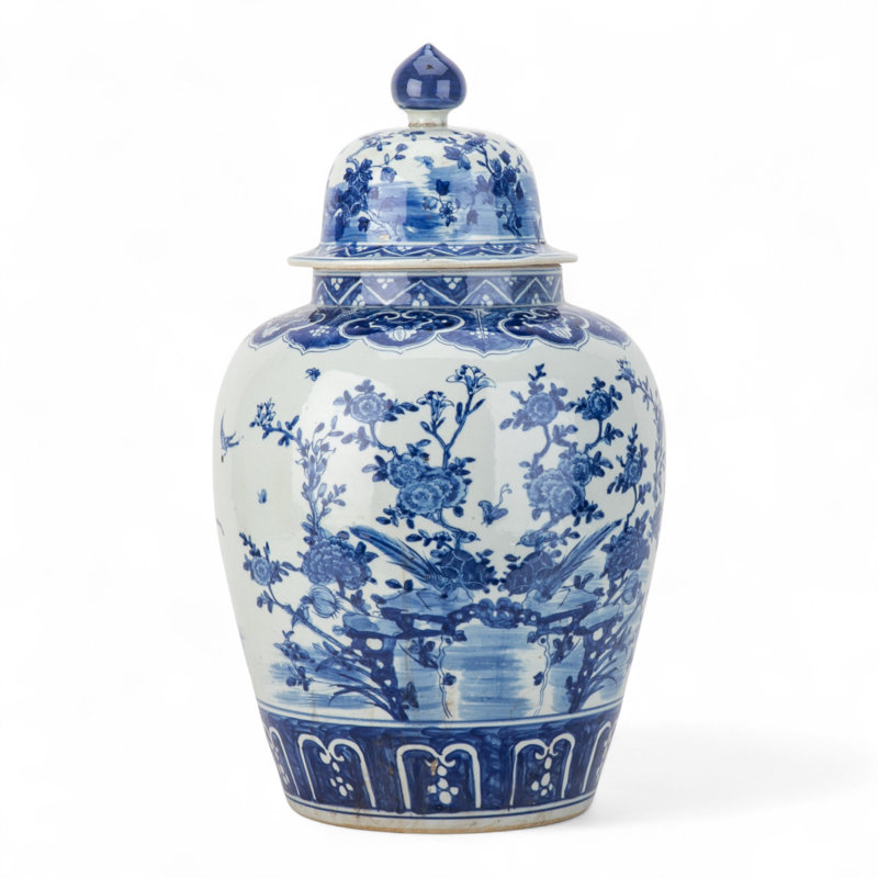 Large Blue and White Temple Jar