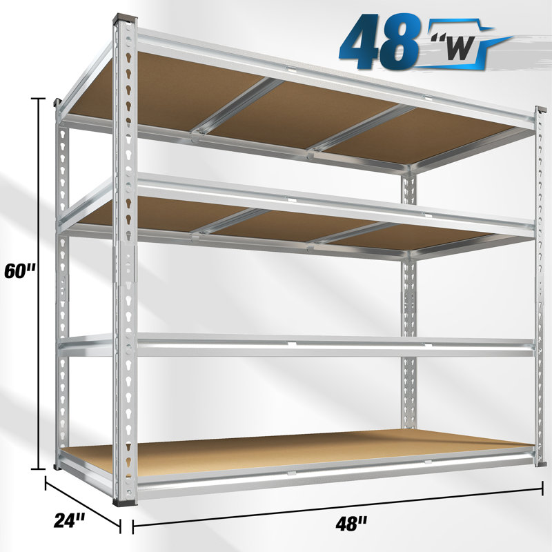 Étagères de rangement en métal à 4 niveaux de 60 po pour tablettes de garage réglables, galvanisées