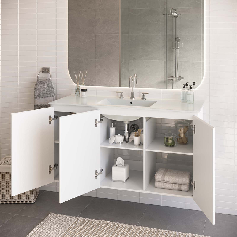 Modway Bryn 48" Wall-Mount Bathroom Vanity, White, White