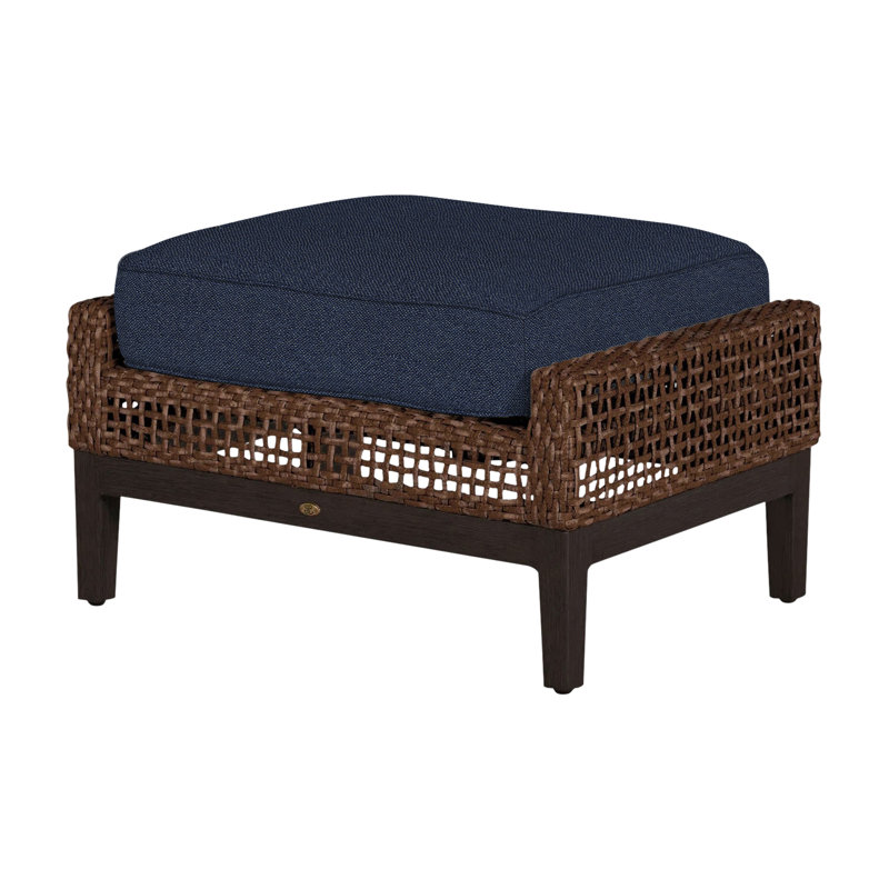 Repose-pieds d'extérieur tissé en osier Peninsule, Welt + bourre standard, Indigo Intermix, Acajou / châtaignier