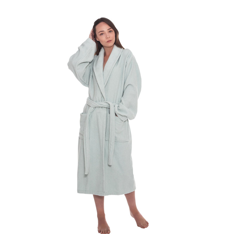Peignoir 100% coton à chevrons, M, Aqua pâle