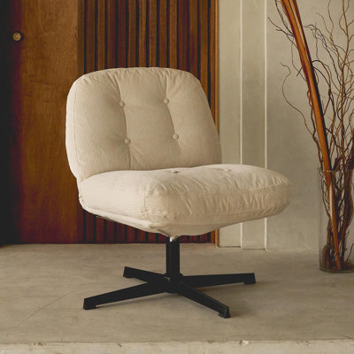 Nouhaus Balloon Criss Cross Legged Office Chair, Cross Legged Swivel Vanity Chair with Wide Comfy Padded Seat, Armless No Wheels Fabric Modern Home Lounge Chairs for Living Room,Bedroom
