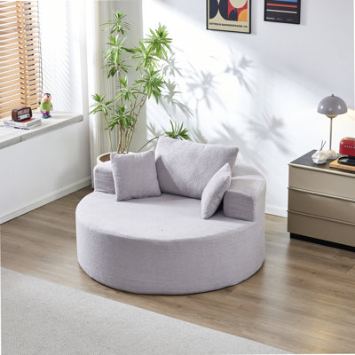 Fauteuil rembourré rond Teddy de 54,33 pouces, chaise longue surdimensionnée avec coussins