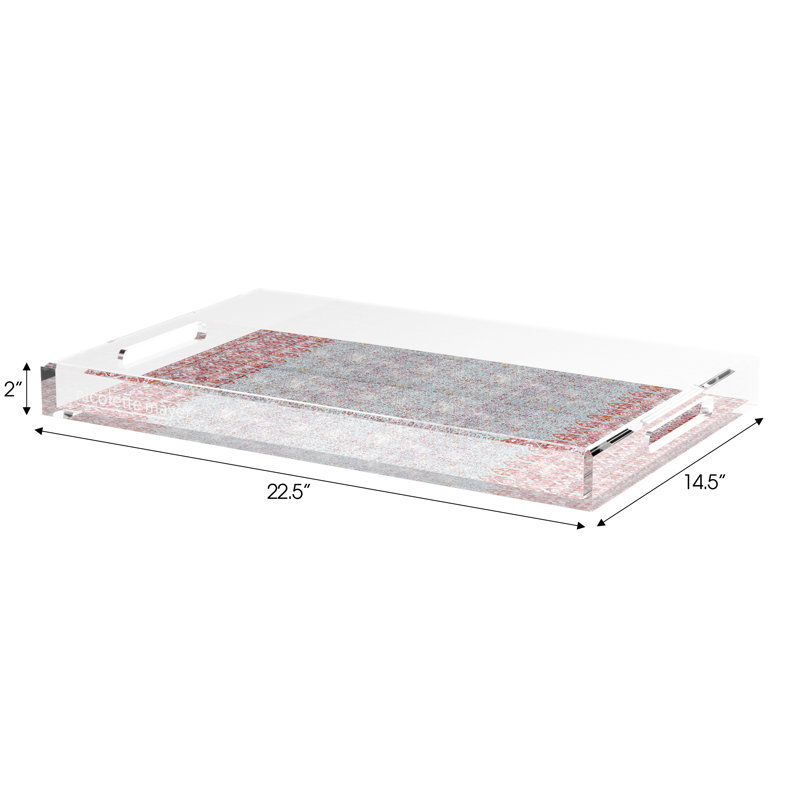 Iznik Acrylic Rectangle Decorative Tray, 22.5"W x 14.5"D x 2"H, Red/Turquoise