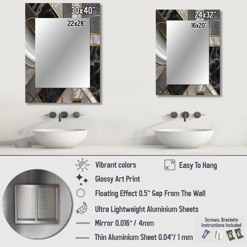 Natoas Marble Granite Agate With Touches Of Gold III - Geometric Wall Mirror, Modern Decorative Mirror, Printed Metal Art