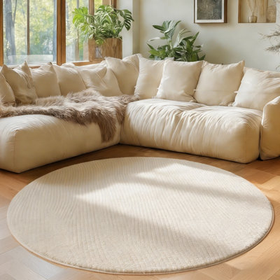 Tapis rond rond et moelleux de 5 pi pour tapis de chambre à coucher, tapis rond et antidérapant à motif géométrique moderne pour le salon, crème