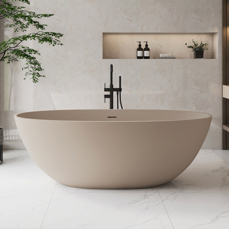65" x 30" Freestanding Bathtub Solid Surface Stone Resin Soaking Tub