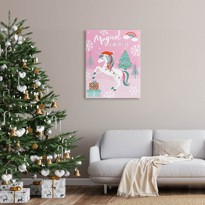«Magical Christmas», licorne rose sur toile flottante par Angela Nickeas