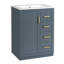 Meuble-lavabo autoportant moderne de 24 po avec lavabo central en céramique de 4 po, buffet de rangement à cadre en bois massif avec 3 tiroirs asymétriques et porte à fermeture en douceur (disponible en bleu et blanc)-129371876