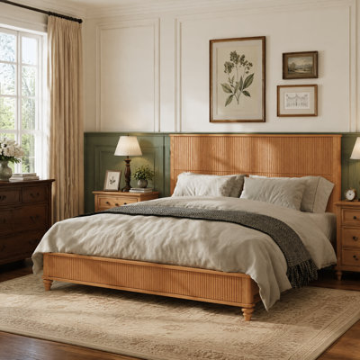 Base de lit en bois massif, cadre de lit plateforme très grand avec tête de lit, tête de lit haute en bois naturel, aucun sommier requis, naturel