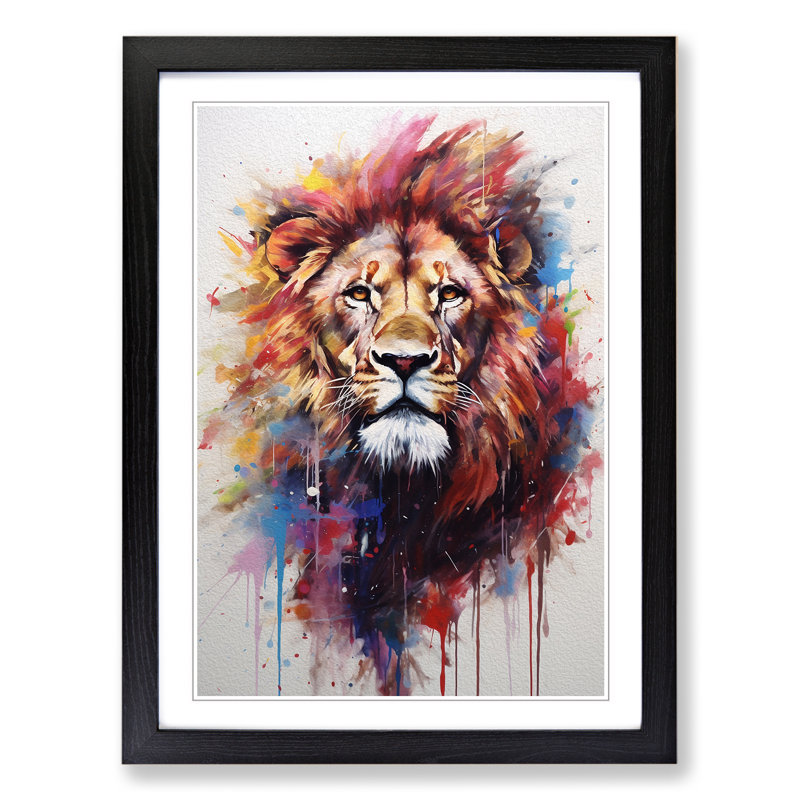 Lion Gestural No.2 - Single Picture Frame Print on Wood, Black, 34cm H x 25cm W x 2cm D