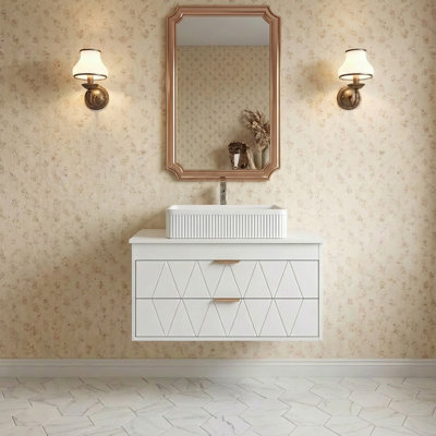 31.5" Wall-Mounted Bathroom Vanity with Ceramic Sink