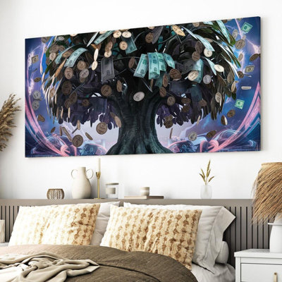Tree Of Life Wall Art Large Framed Fantasy Canvas Wall Art For Living Room Money Dollar Bills Painting Artwork Eclectic Family Wall Decor For Bedroom Bathroom Room Decor Aesthetic 20X40 Inch