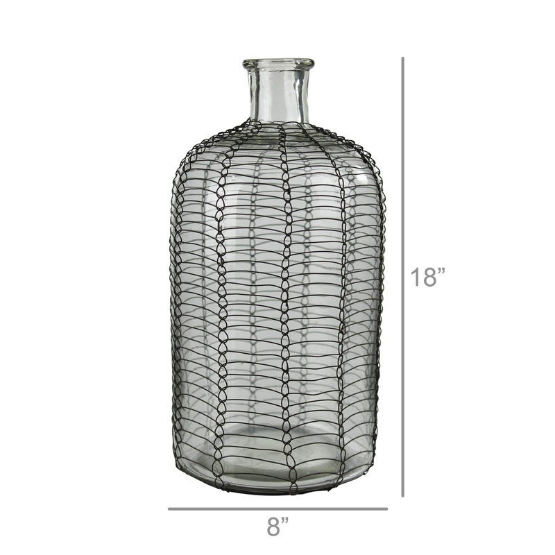 Wire Wrapped Glass Decorative Bottle, 18" H x 8" W x 8" D