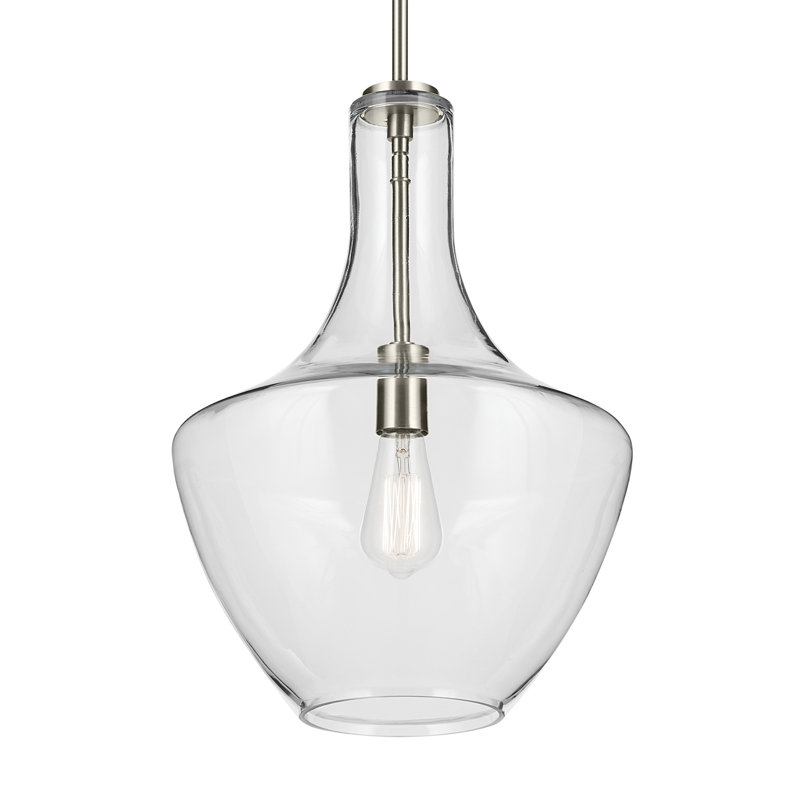Luminaire suspendu simple à 1 lumière Moten, Verre martelé, H 20 po x l 13,75 po x P 13,75 po, Nickel