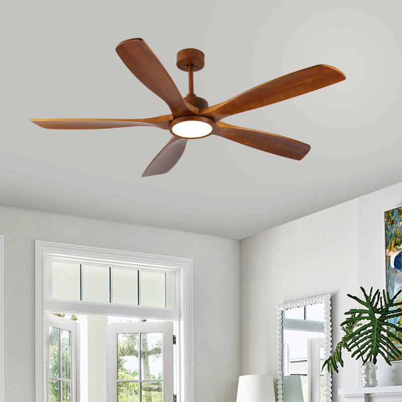 60 Inch  Wood Ceiling Fans With Lights And Remote, 5 Solid Wood Blades,Modern  Low Profile Ceiling Fan With Light, 6 Speed, Reversible DC Motor, For Bedroom/Outdoor/Farmhouse/Patios