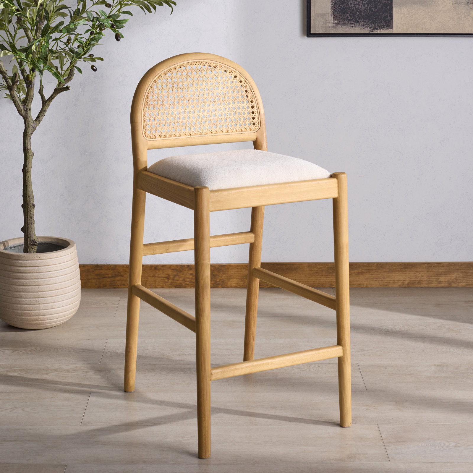 Ottavia 26" Bar Stool, Natura/Boucle