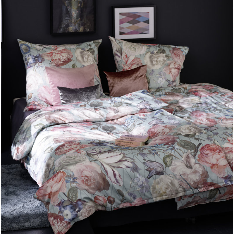 Coloured Nights Floral Duvet Cover Set with Pillowcases, Single - 1 Pillowcase (80 x 80 cm), Pink/Light blue