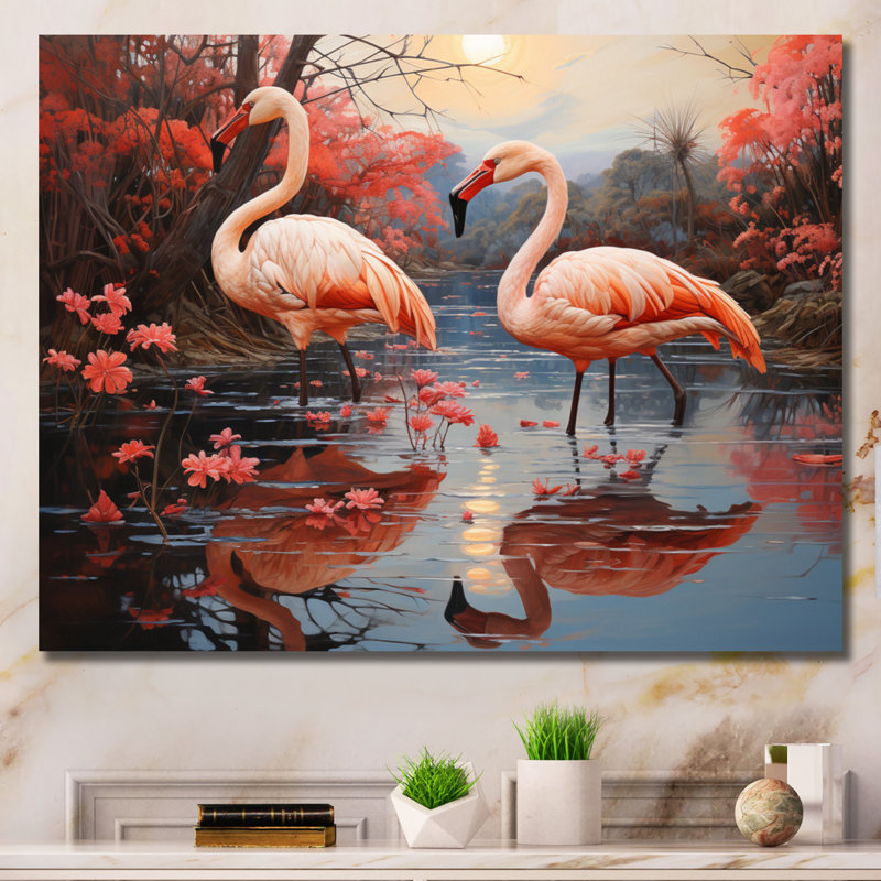 Flamant flamant rose pastel - imprimé, H 12 po x l 20 po x P 1 po, Toile tendue