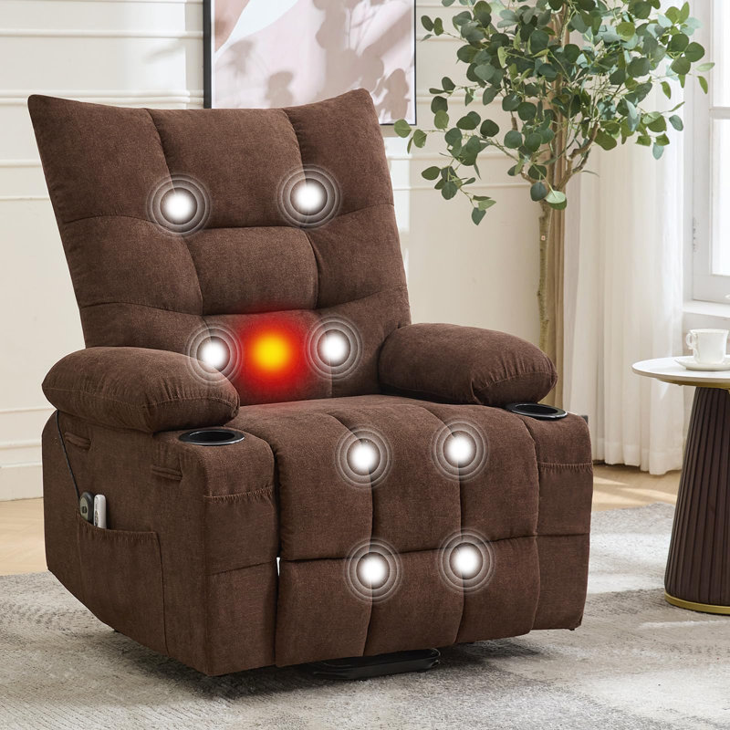 35" Wide Electric Power Lift Recliner with Massage and Heat, 45 degrees Stand Assist for Elderly, Brown