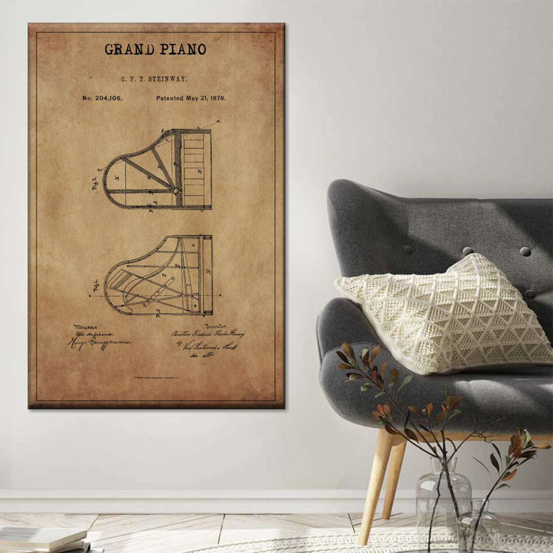 Grand Piano verni - reproduction sur toile tendue, H 48 po x l 32 po x P 1,25 po