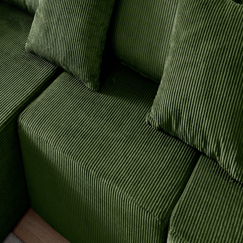 Basic Sectional Sofa, 108.3"  Foam Couch,L Shape Sofa With Chaise Lounge,Modular Cloud Sofa, Green Corduroy