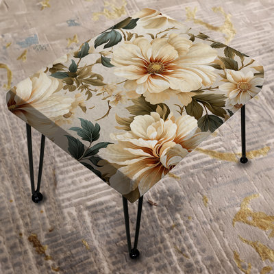 Beige Timeless Floral Peony Elegance - Floral Rectangle Ottoman