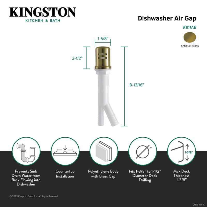 Écart d'air pour lave-vaisselle avec couvercle en laiton Kingston, Laiton antique