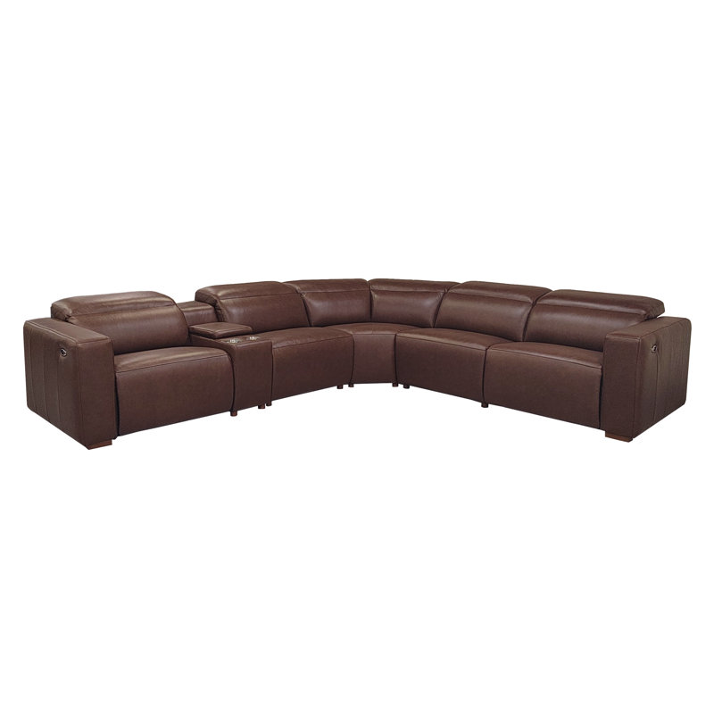 Ashenvale Top Grain Leather Reclining Modular Sectional, Chestnut