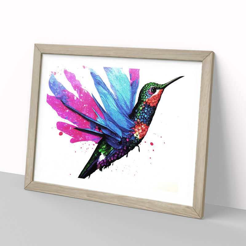 Hummingbird Splash Vol.1 Abstract - Single Picture Frame Painting, 46cm H x 64cm W x 2cm D, Oak