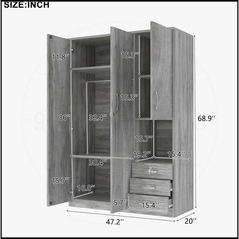 Élégante garde-robe en bois à 2 portes pour la chambre à coucher, améliorant le rangement et l'organisation, Gris