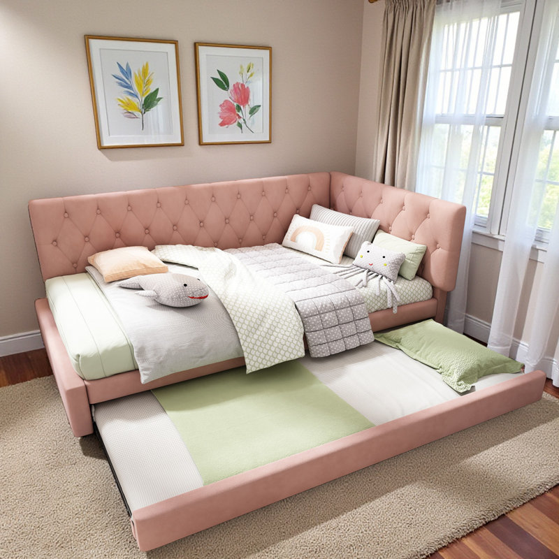 Upholstered with Trundle, Pink