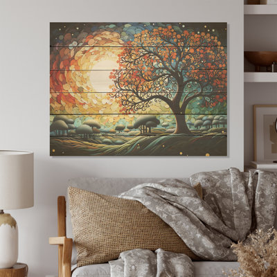 Chêne coloré au clair de lune Expression I - Art de chêne sur bois de pin naturel