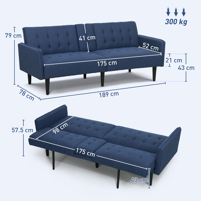 189Cm Reclining Sofa Bed, Dark Blue