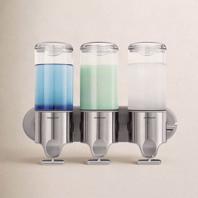 simplehuman Wall Mount Shower Pump, Shampoo and Soap Dispensers, Triple 