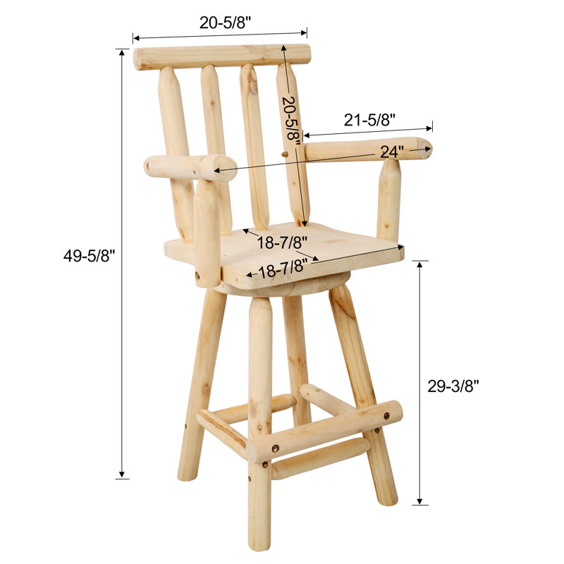Rustic Pub Stool With 360 Swivel, Fir Wood, Brown, Armrest & Footrest For A Relaxing And Pleasant Drinking Experience Bistro Chair Rotation, Delightful Seating