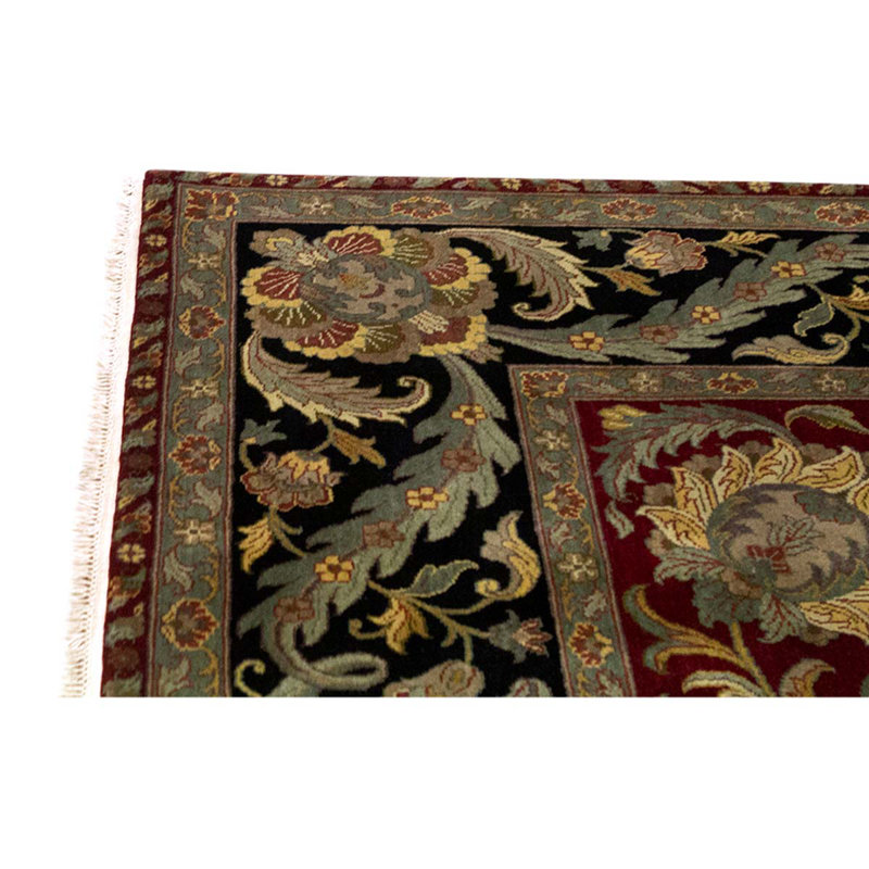 Tapis rouge / bleu / noir en laine noué à la main de conception unique 8 pi 11 po x 12 pi 1 po