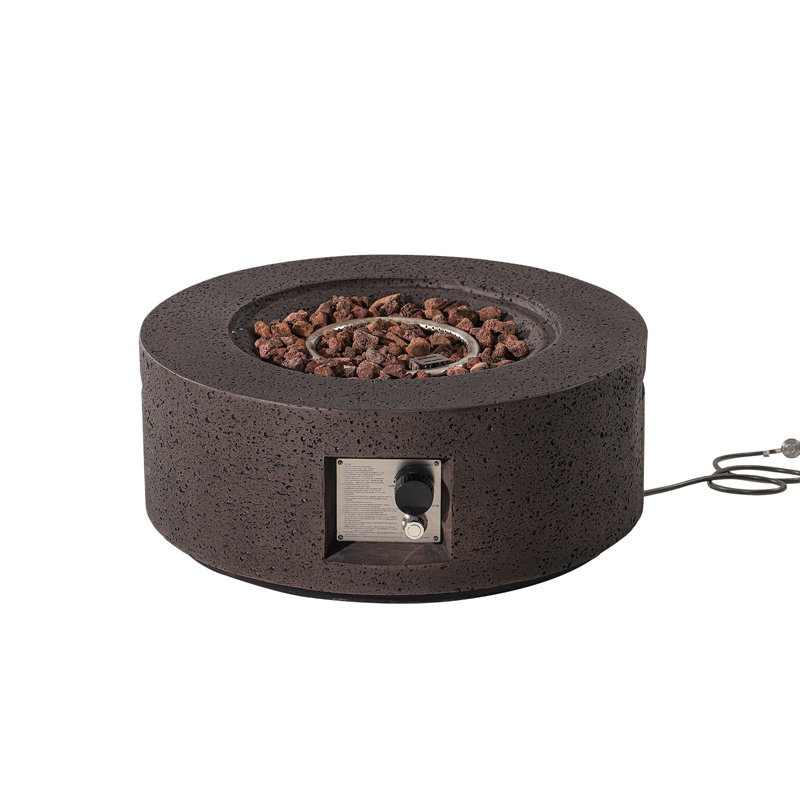 Czinege Round Concrete Propane Fire Pit Table, Brown