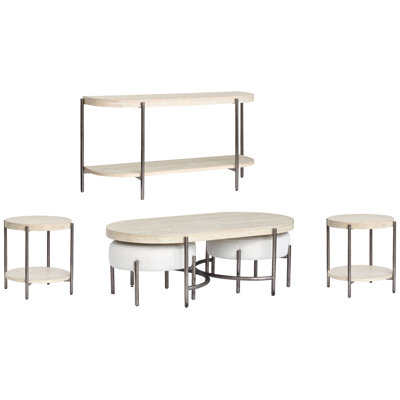 Morrell Oval Cocktail Table And 2 Ottomans With 2 Round End Table Demilune Sofa Table