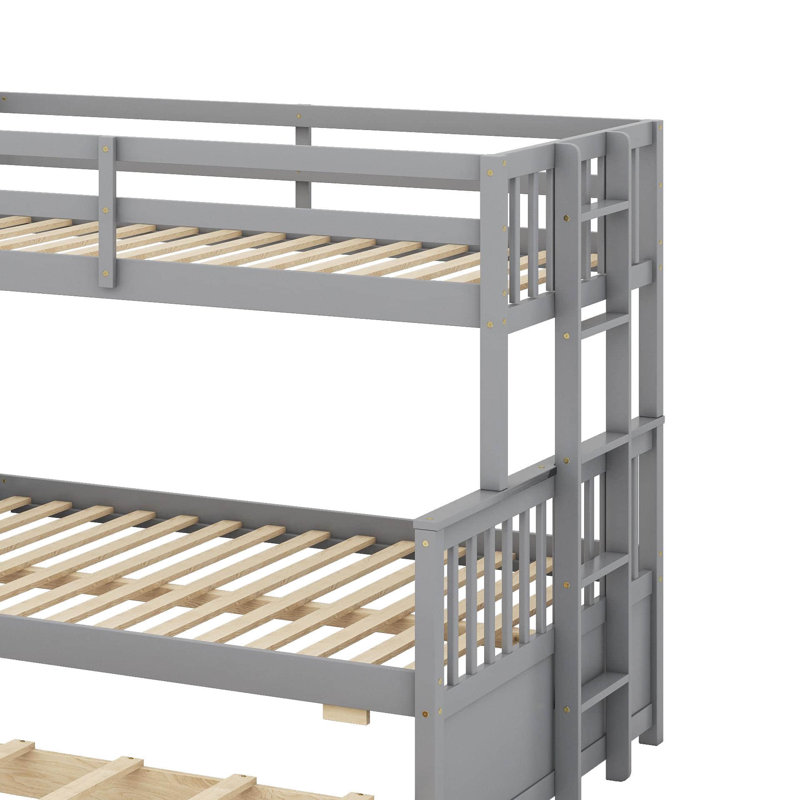 Lit simple superposé au dessus d'un lit double avec tiroirs et lit gigogne, Gris