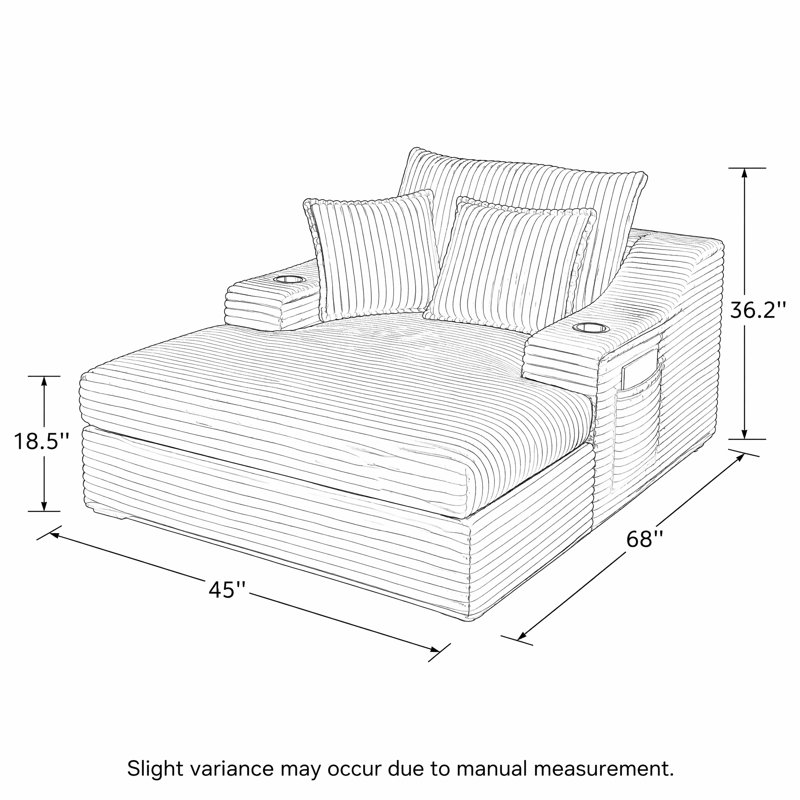 Chaise longue surdimensionnée en fausse fourrure avec porte-gobelets et coussins intégrés, Noir