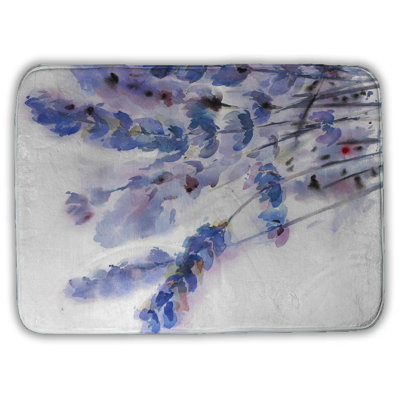 Watercolor lavender flowers Bath Mat with Non-Slip Backing - Quick Dry Memory Foam Bathroom Rug - Absorbent - Modern Plush Spa-Style - Machine Washable