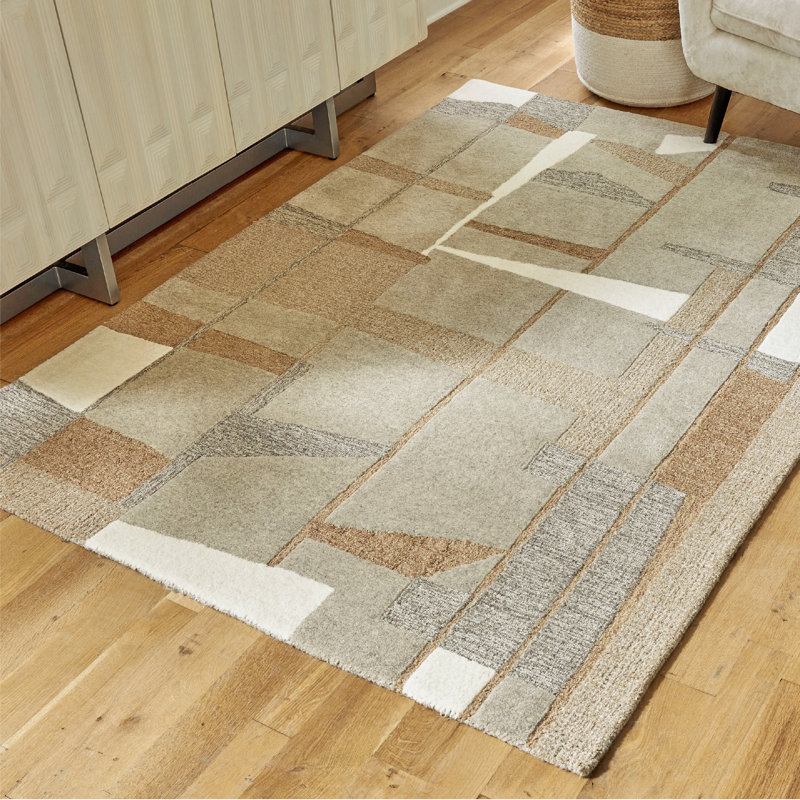 Caylah Hand Tufted Geometric Indoor Rug, Rectangle 5' x 7'
