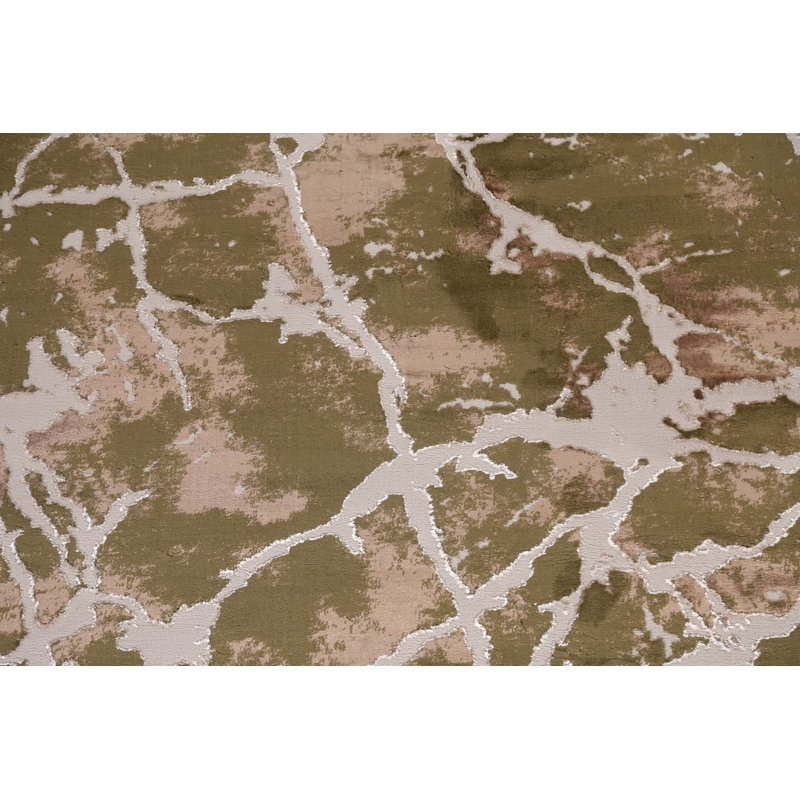 Tapis oriental abstrait vert transitionnel 2X3, Rectangle 7 pi 10 po x 9 pi 10 po