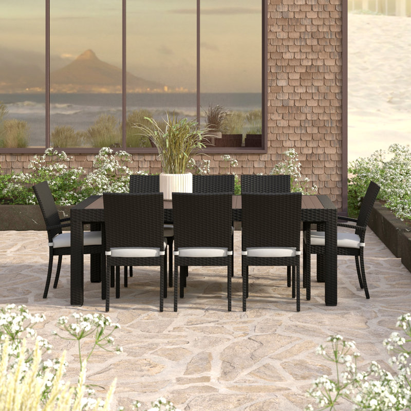 8 Piece Sunbrella Outdoor Patio Dining Chairs, White, Brown