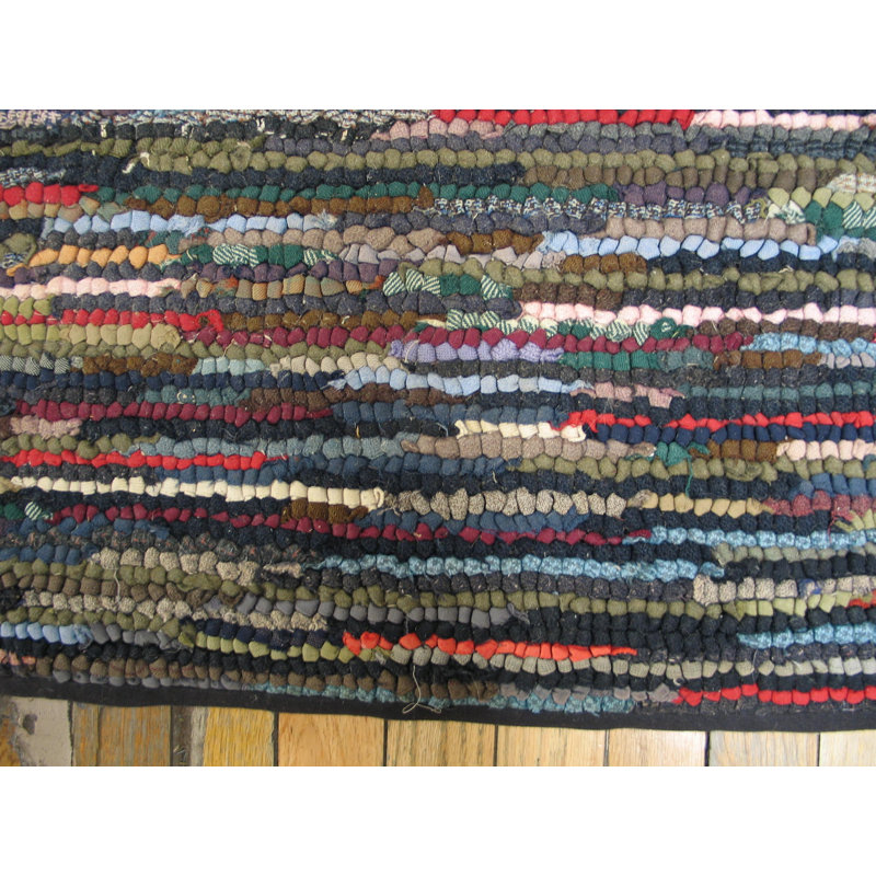 Antique American Hooked Rug Room Size Wool & Cotton Multicolor