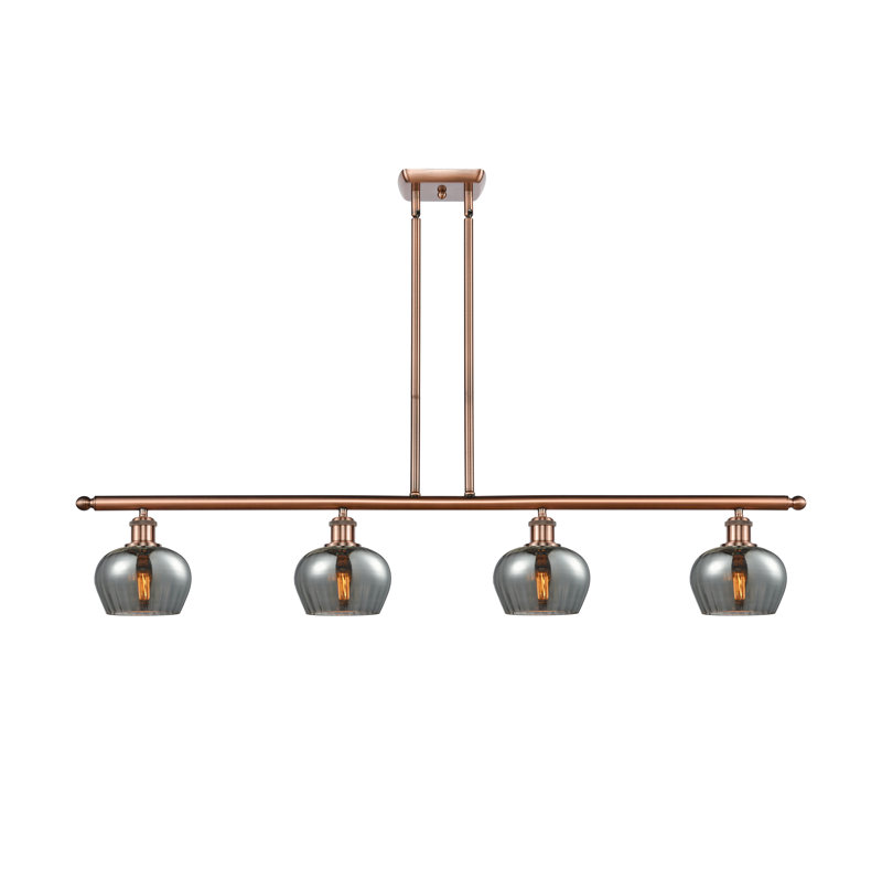 Luminaire suspendu linéaire à 4 lumières pour îlot de cuisine Lyman, Ampoule DEL 6 watts Vinage, Cuivre antique